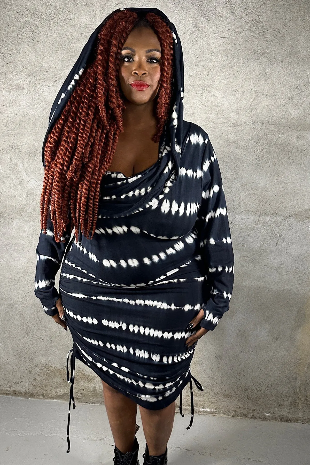 5D x Stellar Dust Cowl Hooded Mini Dress - shibori