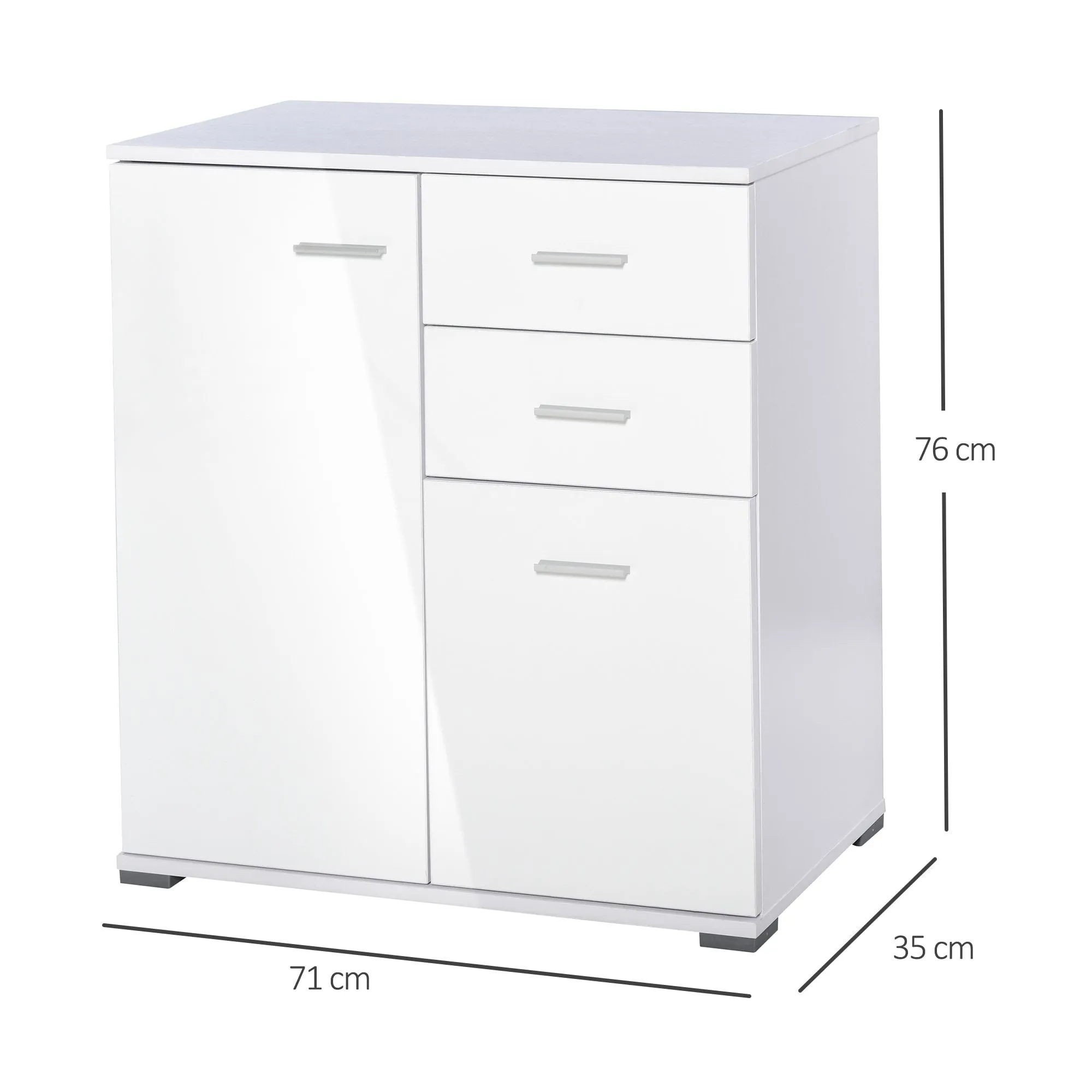 71x35x76 cm High Gloss Side Cabinet Table Sideboard Chest of Drawer Storage Furniture - White