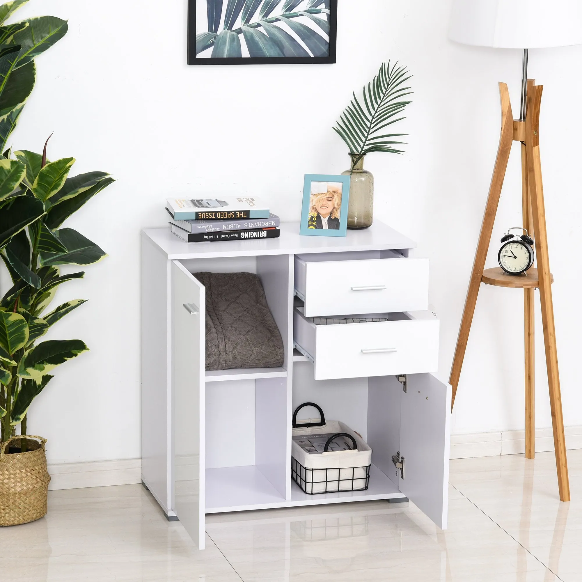 71x35x76 cm High Gloss Side Cabinet Table Sideboard Chest of Drawer Storage Furniture - White