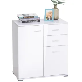 71x35x76 cm High Gloss Side Cabinet Table Sideboard Chest of Drawer Storage Furniture - White