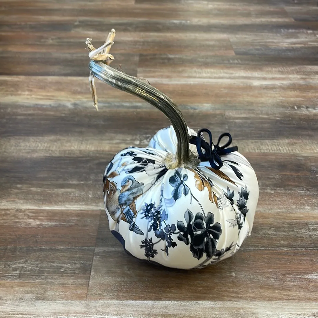 8” Bird Floral Cream Pumpkin One of a Kind