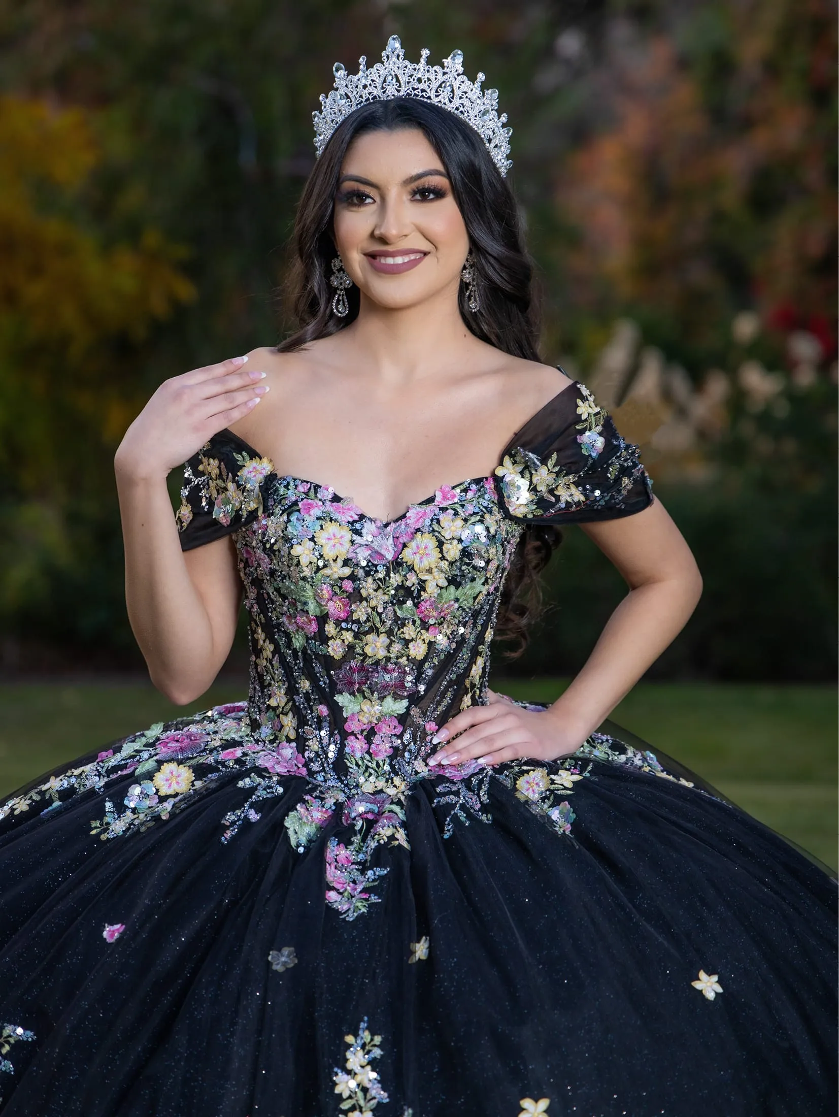 Applique Short Sleeve Ball Gown by LizLuo Quince 26088