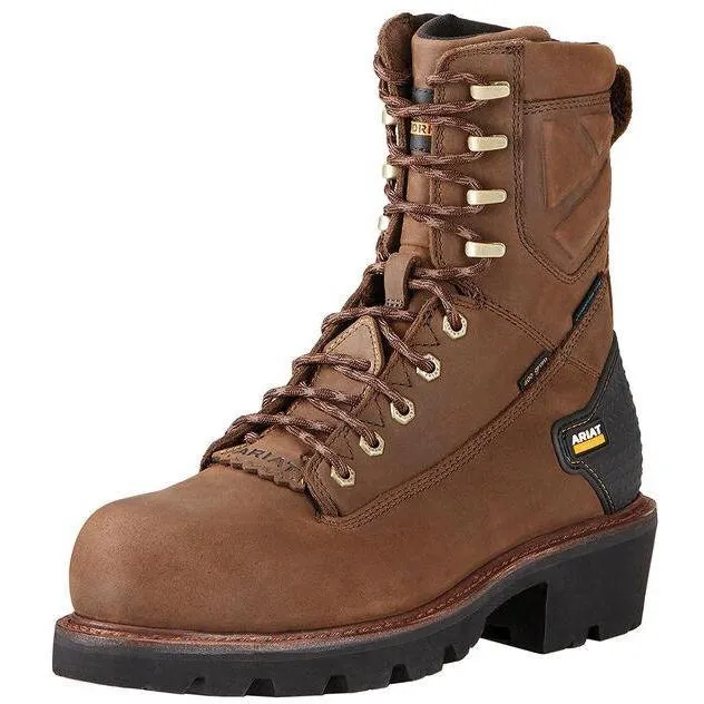 Ariat Men's Powerline 8" Soft Toe WP Logger Work Boot - Brown - 10018563