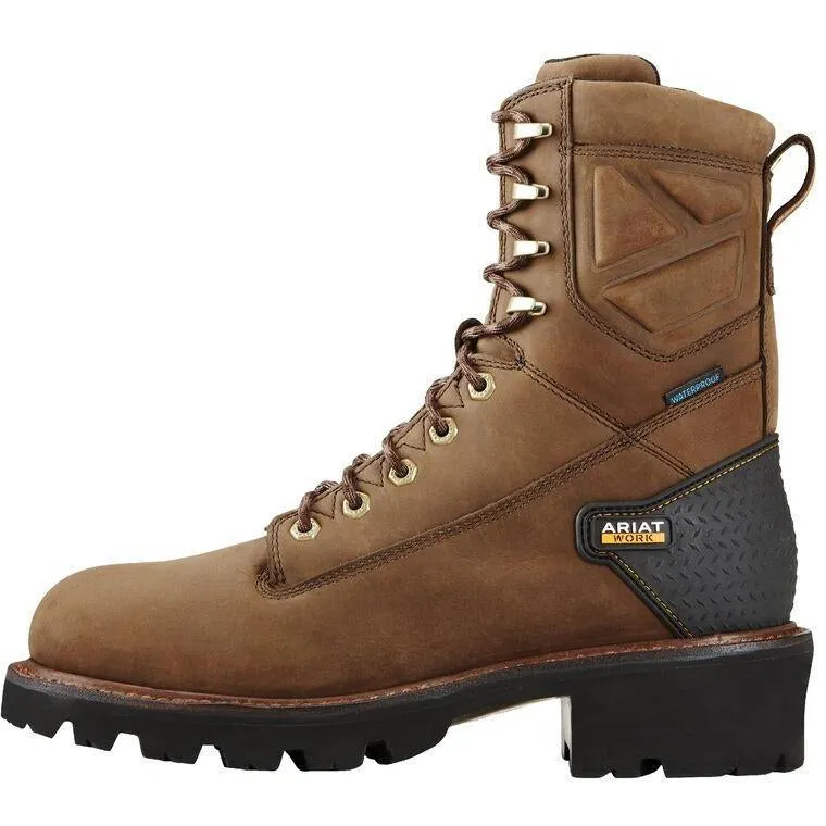 Ariat Men's Powerline 8" Soft Toe WP Logger Work Boot - Brown - 10018563