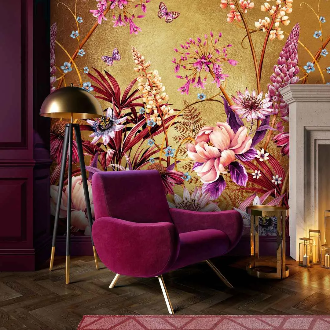 Blooms of Midas Metallic Gold Wallpaper - Avalana Design