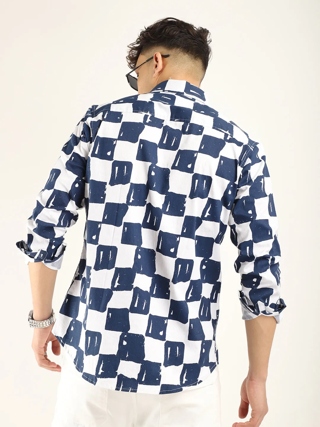 Chess Codd Navy Box Print Full Sleeve Shirt