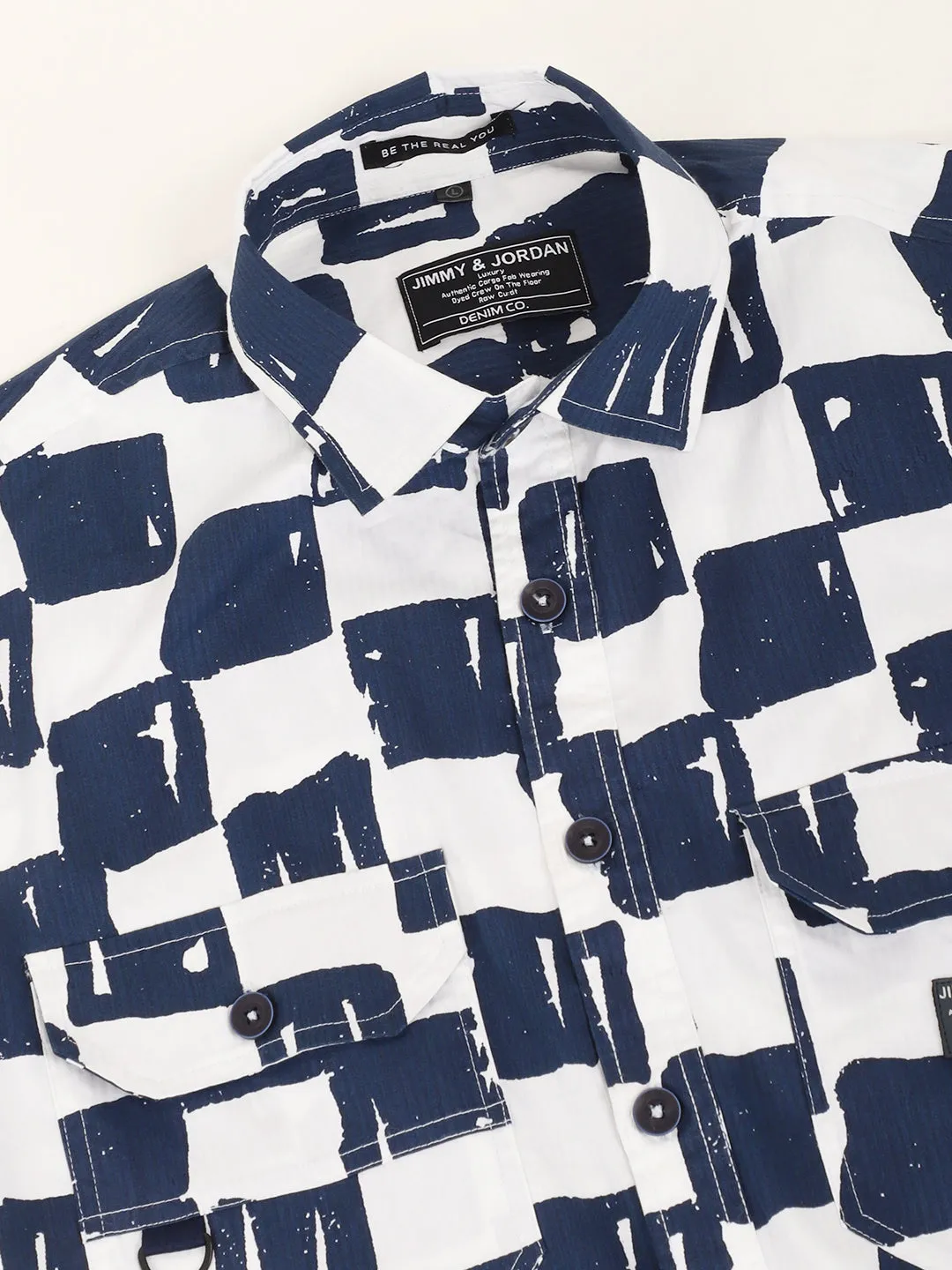 Chess Codd Navy Box Print Full Sleeve Shirt