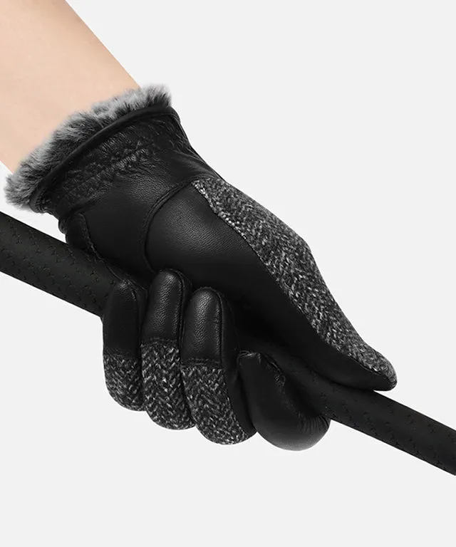 Gmax Sheep Skin Winter Golf Gloves For Men (Both Hands) - Black