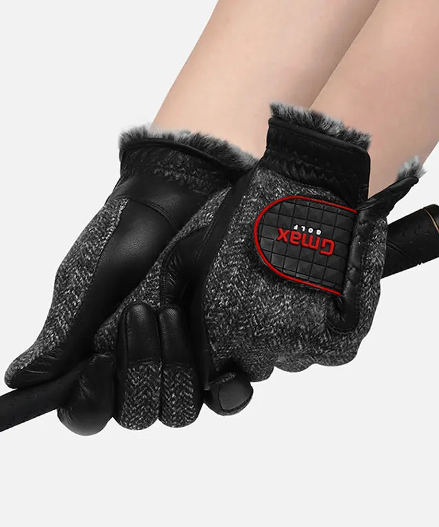 Gmax Sheep Skin Winter Golf Gloves For Men (Both Hands) - Black