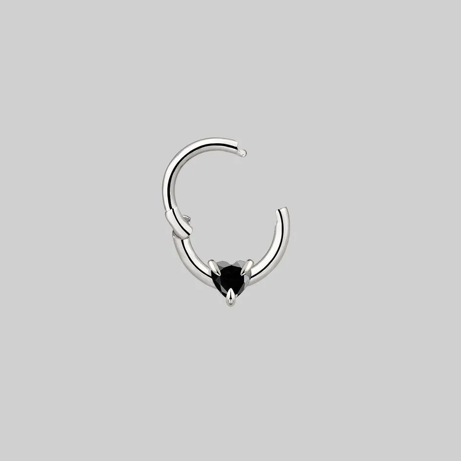 HEART & SOUL. Black Spinel Septum Clicker Ring - Silver