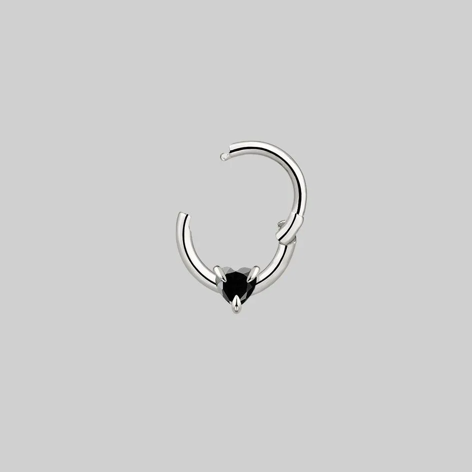 HEART & SOUL. Black Spinel Septum Clicker Ring - Silver