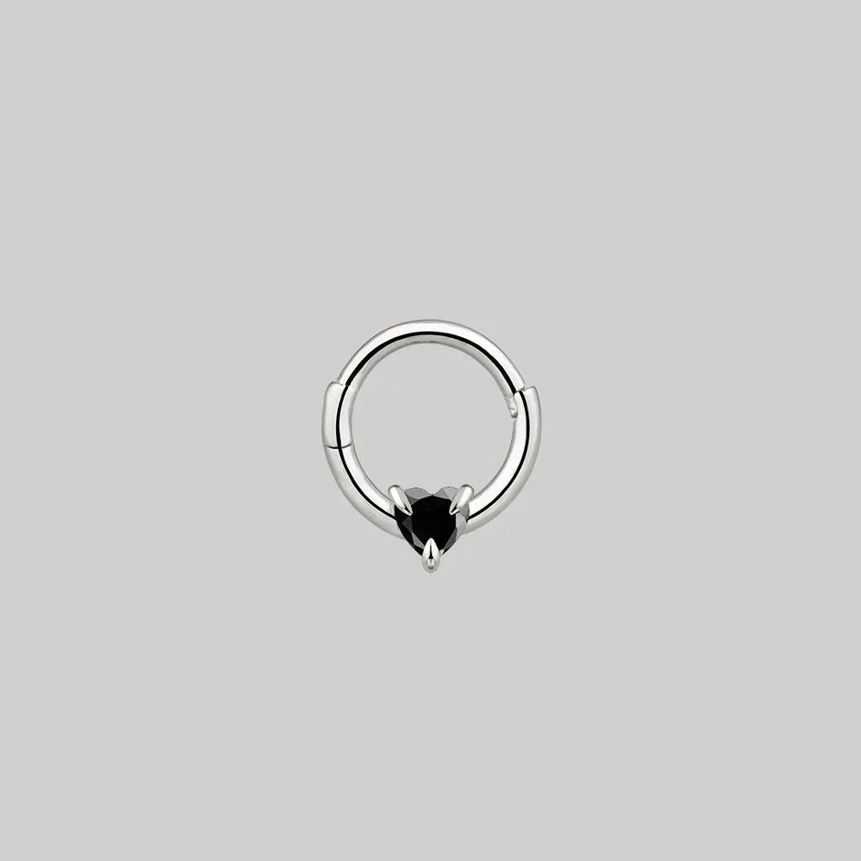 HEART & SOUL. Black Spinel Septum Clicker Ring - Silver