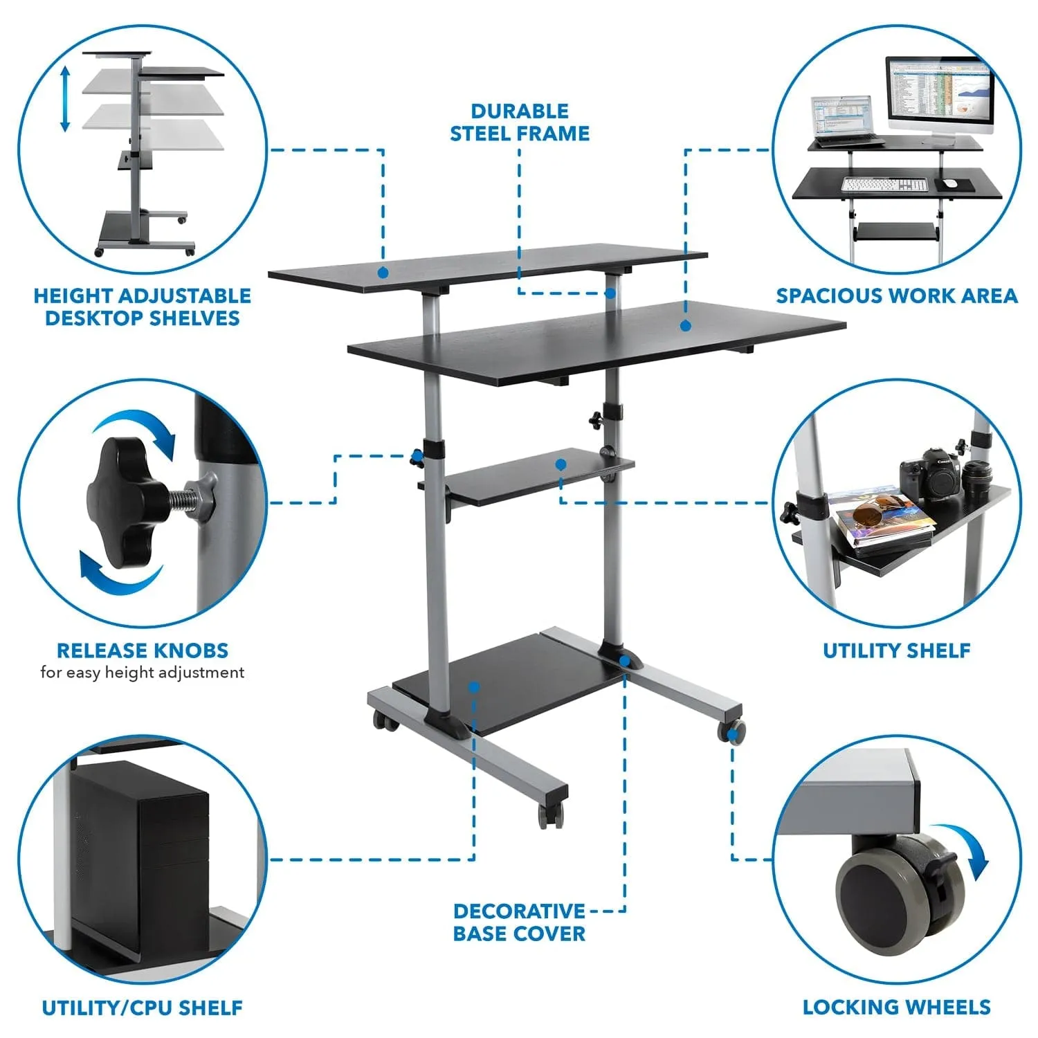 Height Adjustable Rolling Stand up Desk