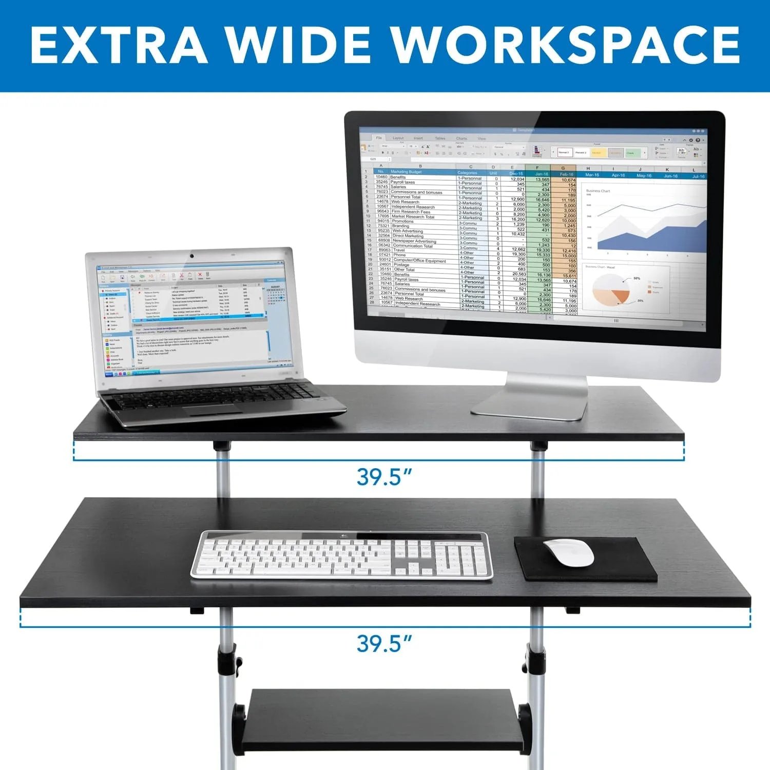 Height Adjustable Rolling Stand up Desk