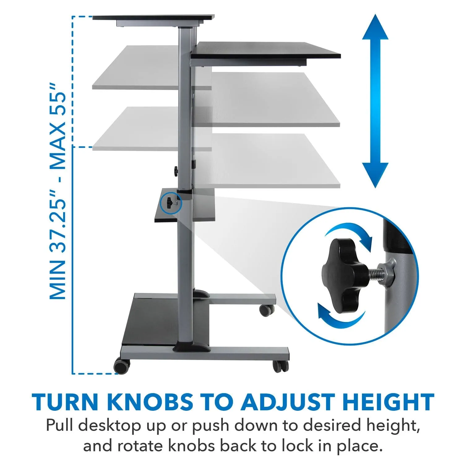 Height Adjustable Rolling Stand up Desk