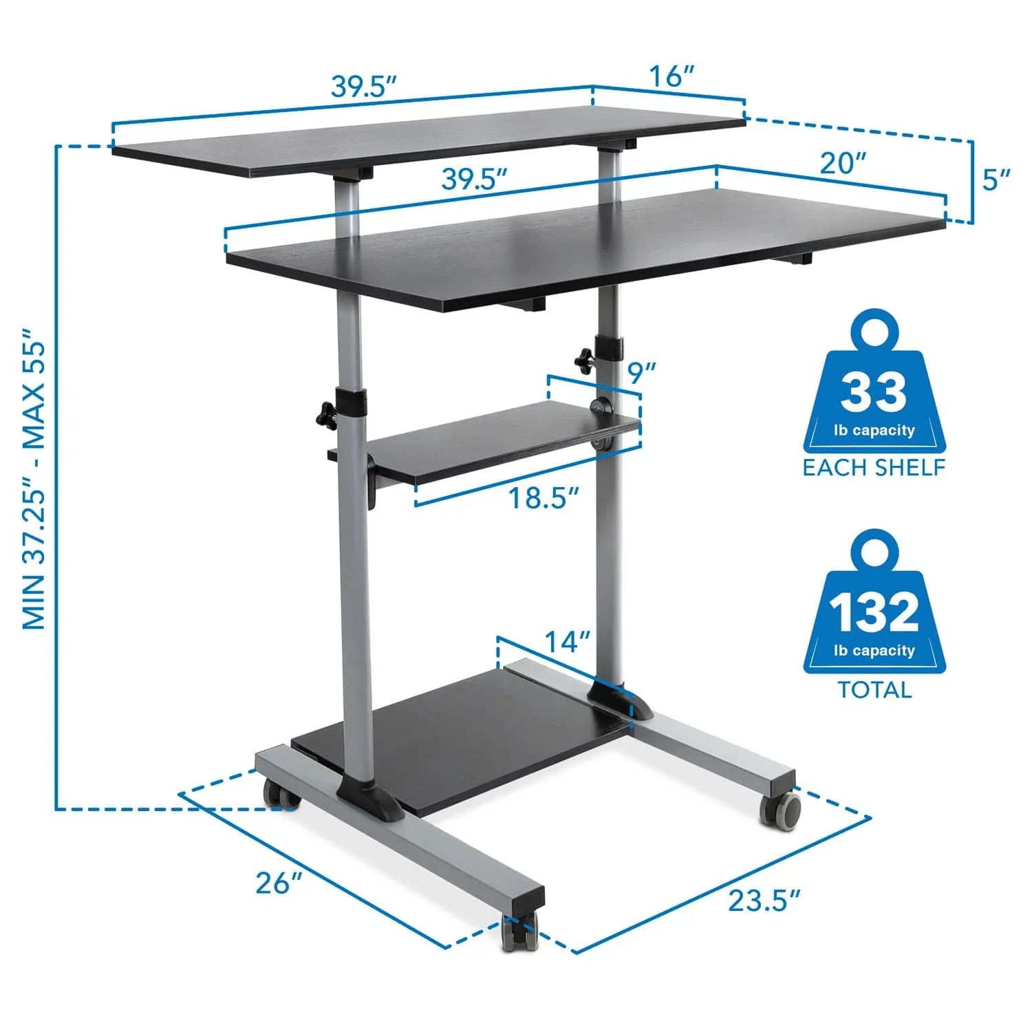 Height Adjustable Rolling Stand up Desk