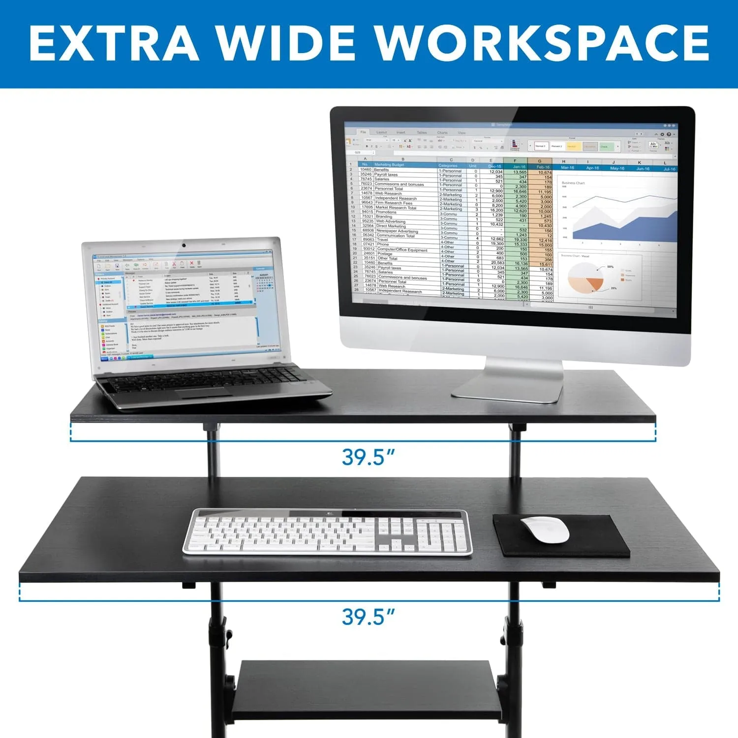 Height Adjustable Rolling Stand up Desk