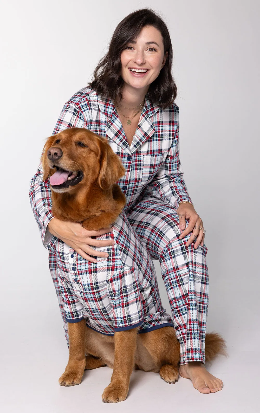 Hibernation Plaid Women's Button-Front Pajamas - Pet & Owner