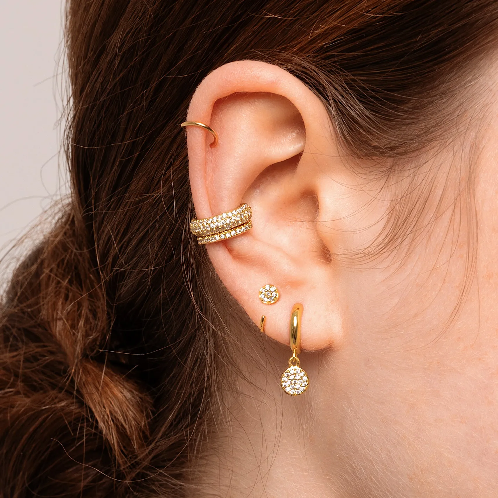 Mini Pave Disc Huggie Earrings