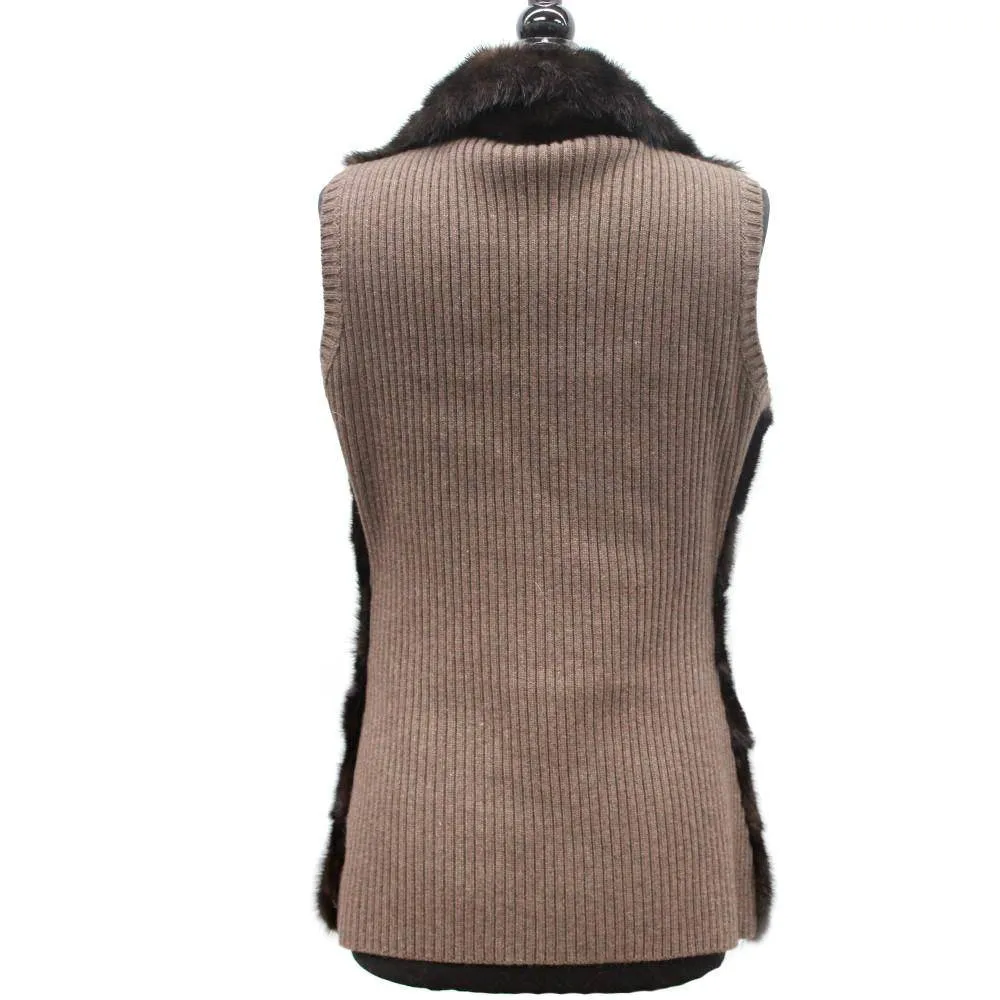 Mink Fur Vest w/ Knit Back - Brown