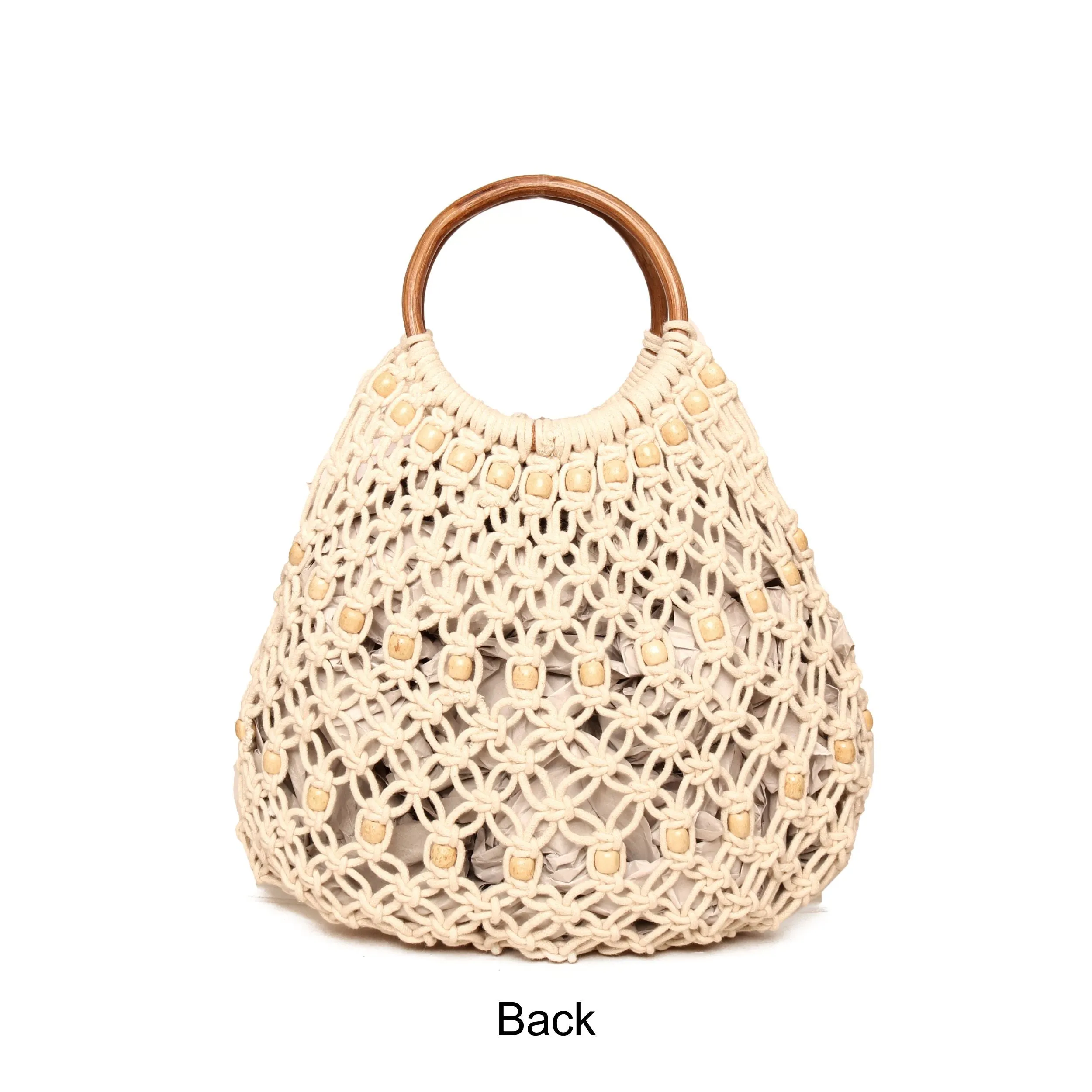 Natural Macrame Bag With Wooden Handle