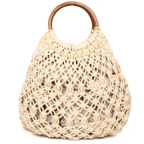 Natural Macrame Bag With Wooden Handle