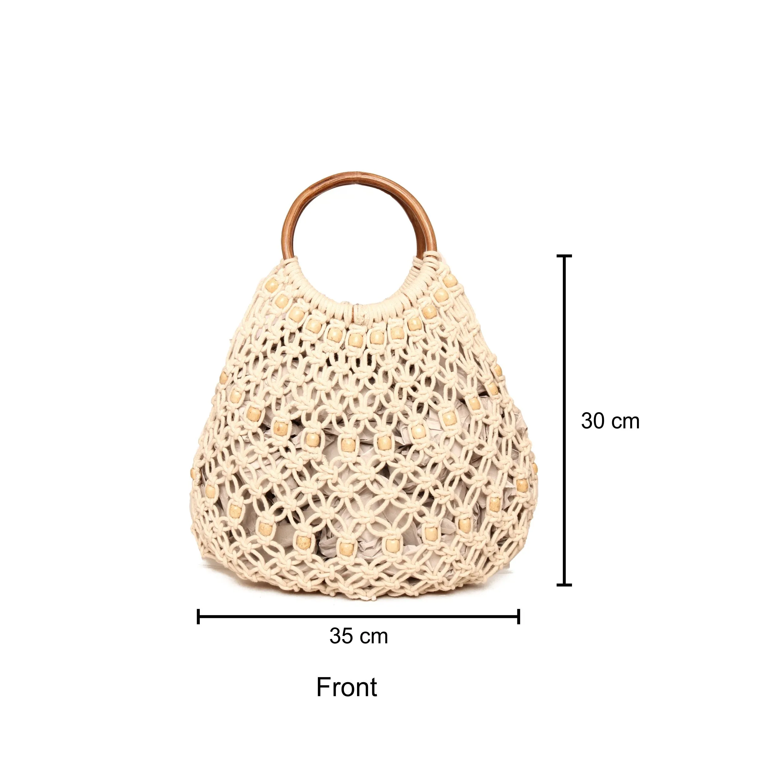 Natural Macrame Bag With Wooden Handle