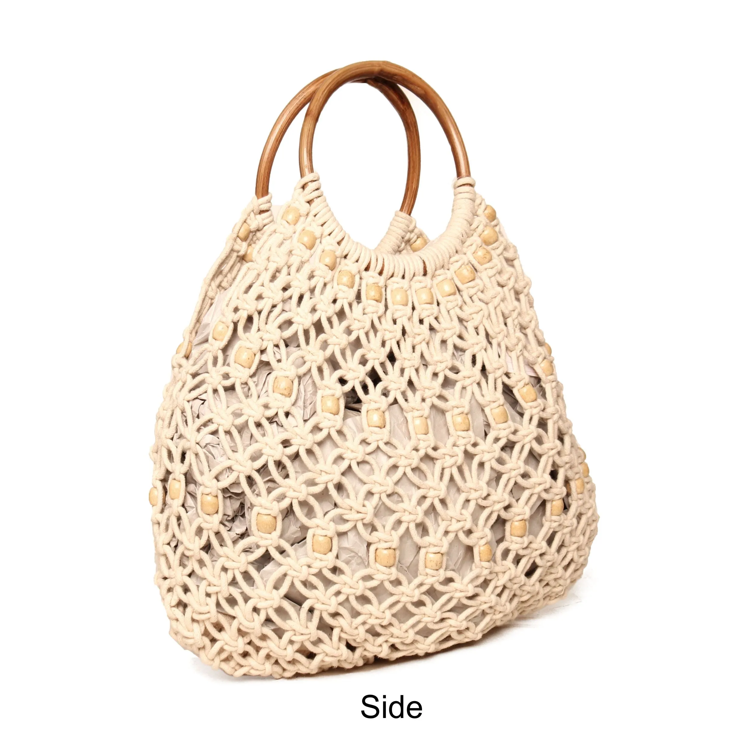 Natural Macrame Bag With Wooden Handle