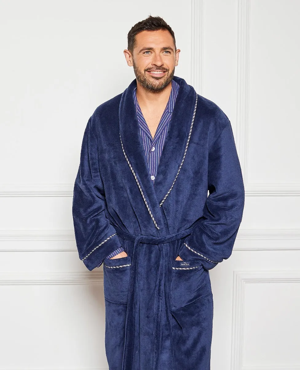 Navy Fleece Rope Edge Dressing Gown