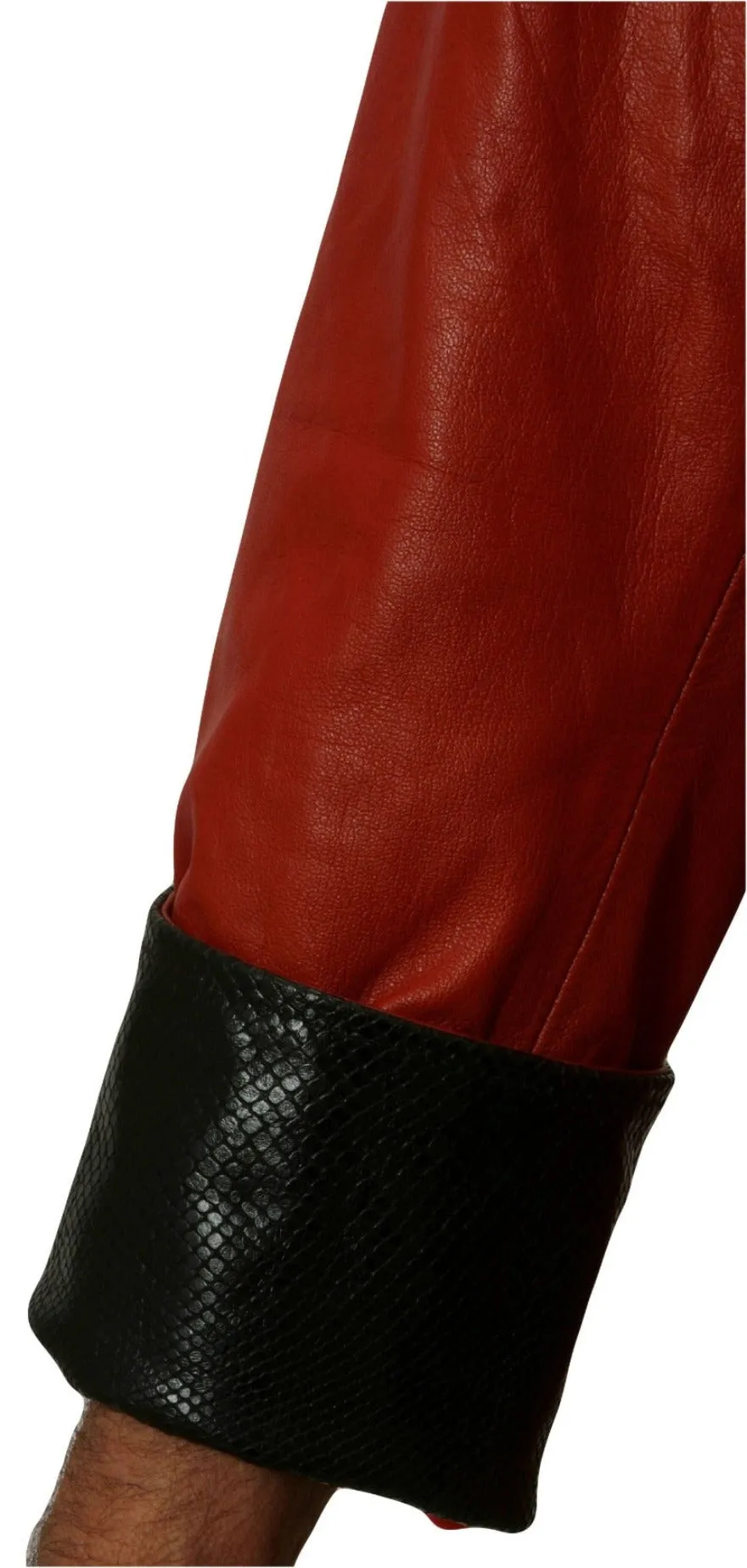 Red Snakeskin Leather Jacket Flip Cuff Black Snakeskin Cuff & Collar