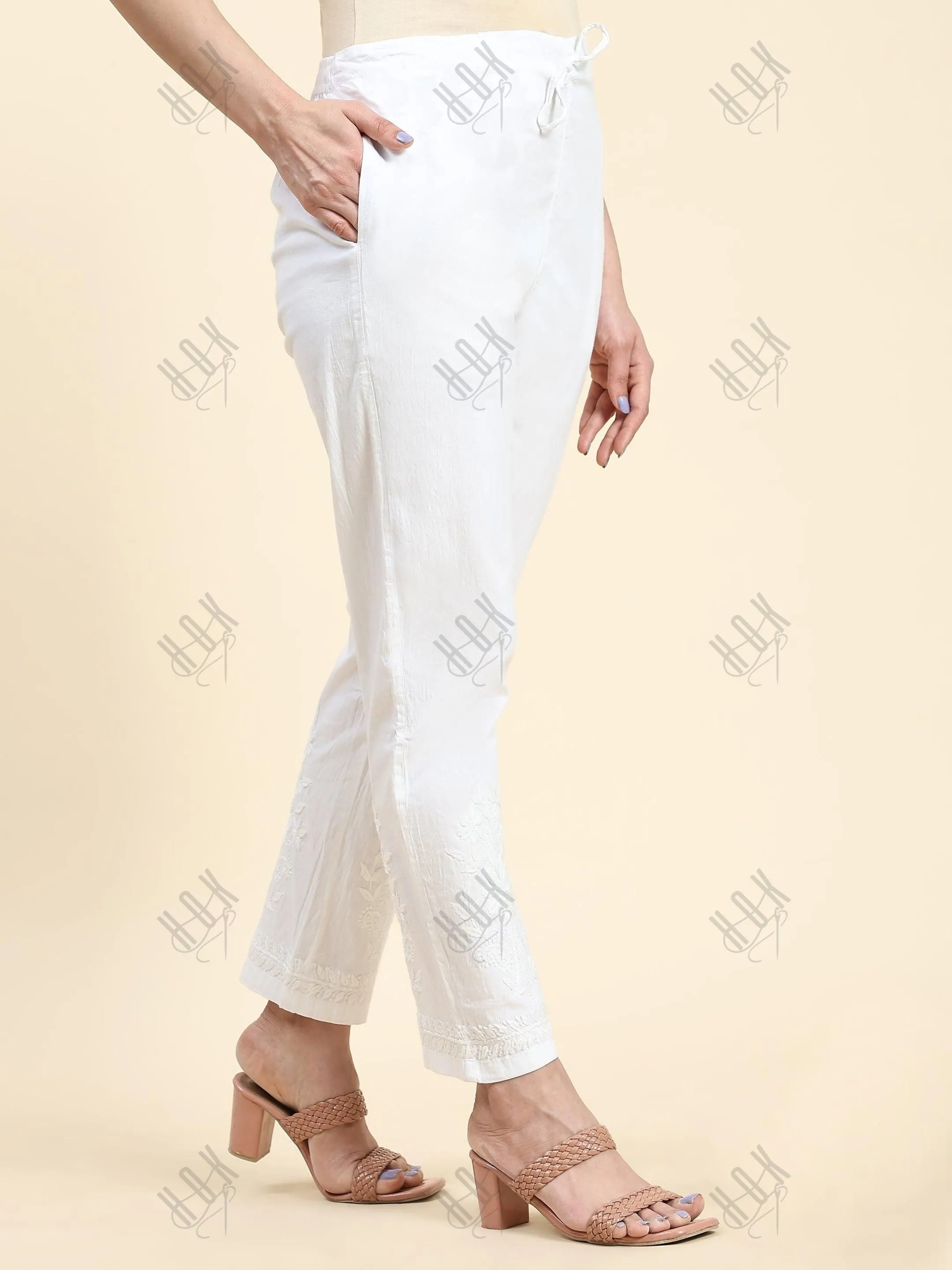 Samma Chikankari Lycra Trouser - White