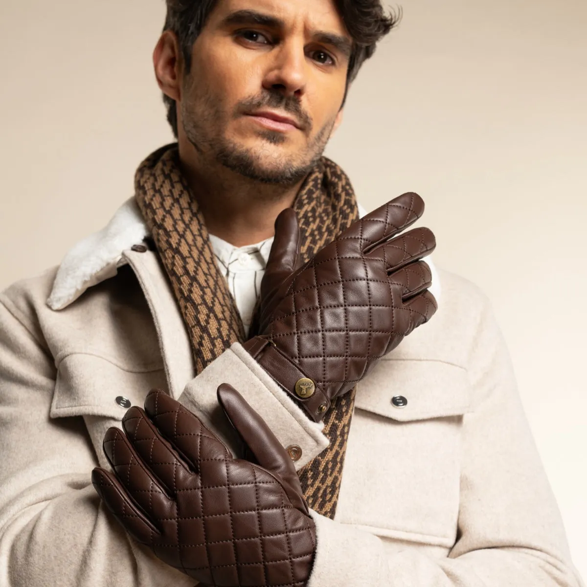 Smith (brown) - sheepskin leather gloves with snap closure & touchscreen feature