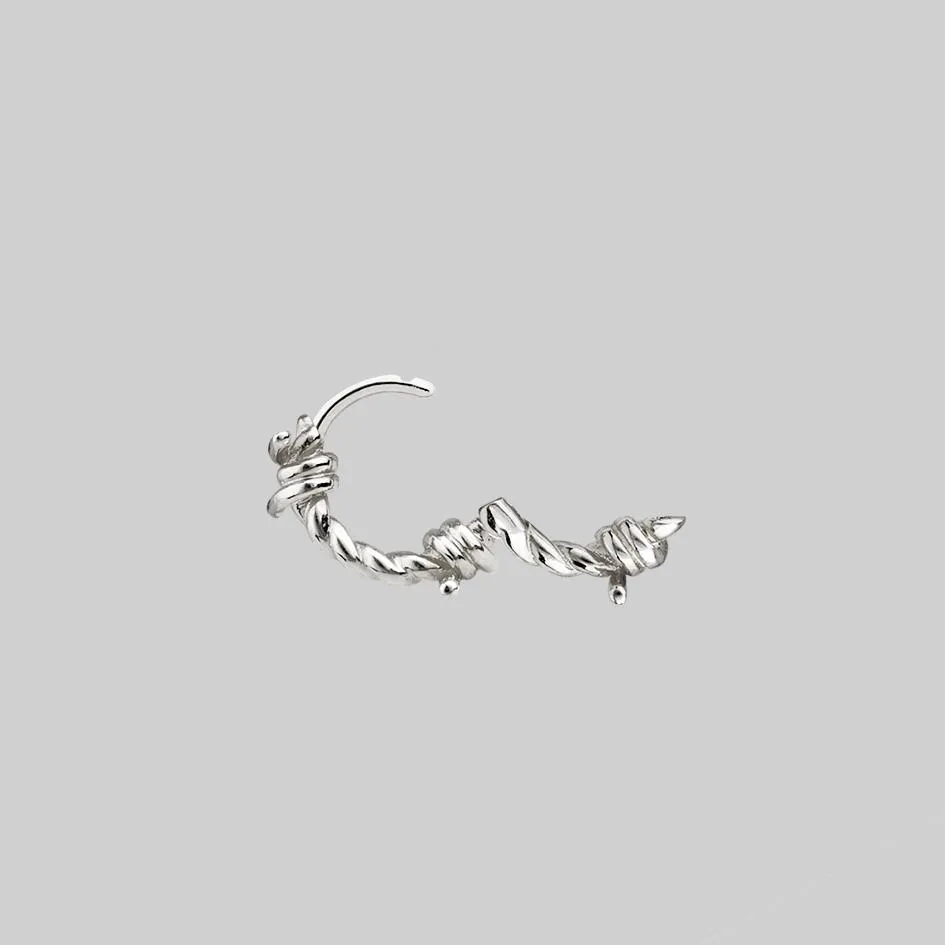 SURVIVAL. Symbolic Barbed Wire Clicker Hoop Earrings - Silver