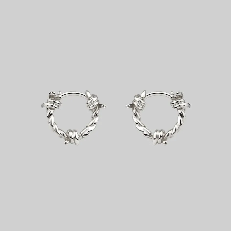 SURVIVAL. Symbolic Barbed Wire Clicker Hoop Earrings - Silver