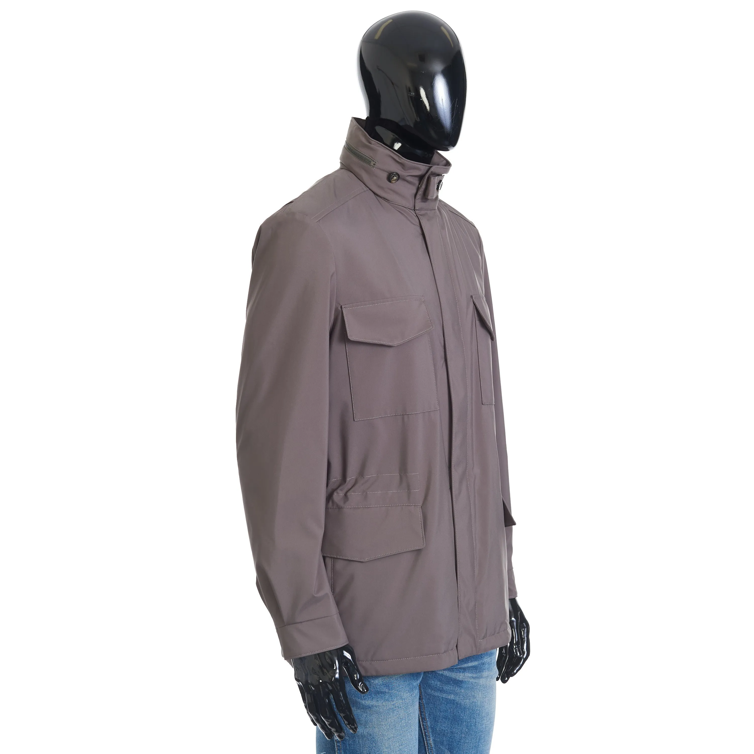 Traveller Windmate Jacket In Army Green Technical Fabric & Cashmere