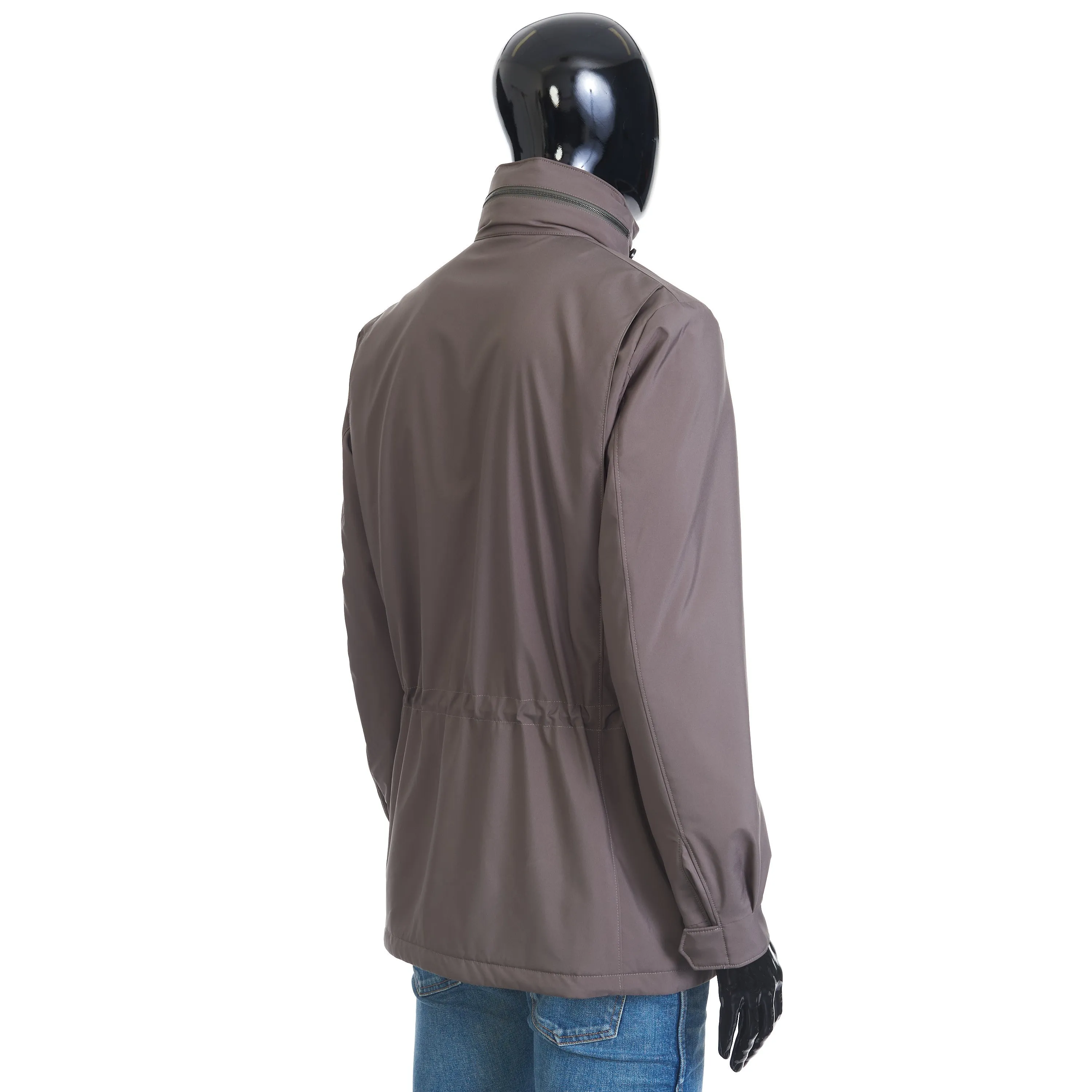 Traveller Windmate Jacket In Army Green Technical Fabric & Cashmere